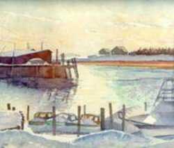 Watercolor by Aarne Parker: Kennebunkport, Maine -- Boats, represented by Childs Gallery