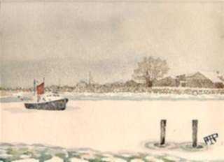 Watercolor by Aarne Parker: Rye Harbor, New Hampshire, represented by Childs Gallery