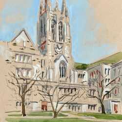 Watercolor by Adam Van Doren: Boston College, available at Childs Gallery, Boston