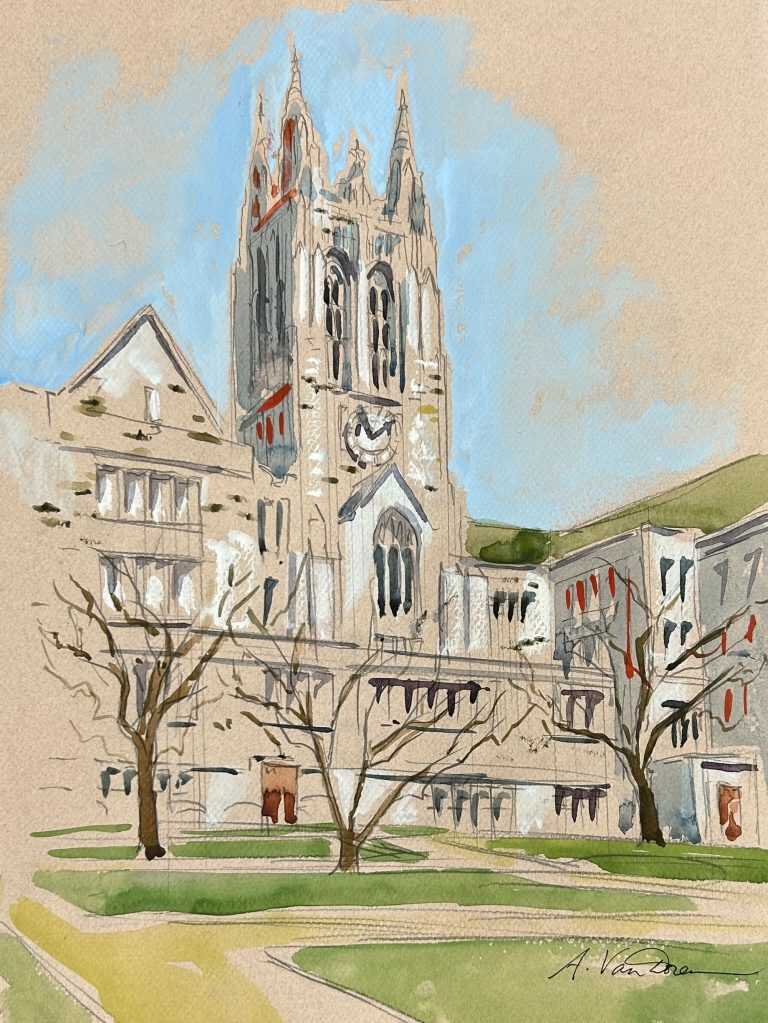 Watercolor by Adam Van Doren: Boston College, available at Childs Gallery, Boston