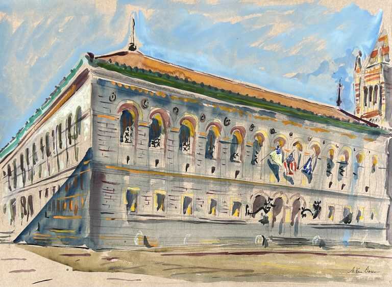 Watercolor by Adam Van Doren: Boston Public Library, available at Childs Gallery, Boston