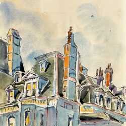 Watercolor by Adam Van Doren: Boston Rooftops, available at Childs Gallery, Boston