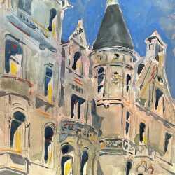 Watercolor by Adam Van Doren: Burrage House, available at Childs Gallery, Boston