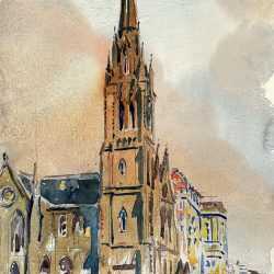 Watercolor by Adam Van Doren: Church of the Covenant, available at Childs Gallery, Boston