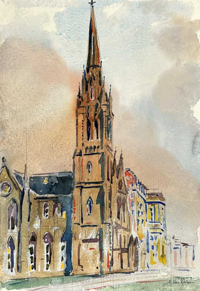 Watercolor by Adam Van Doren: Church of the Covenant, available at Childs Gallery, Boston