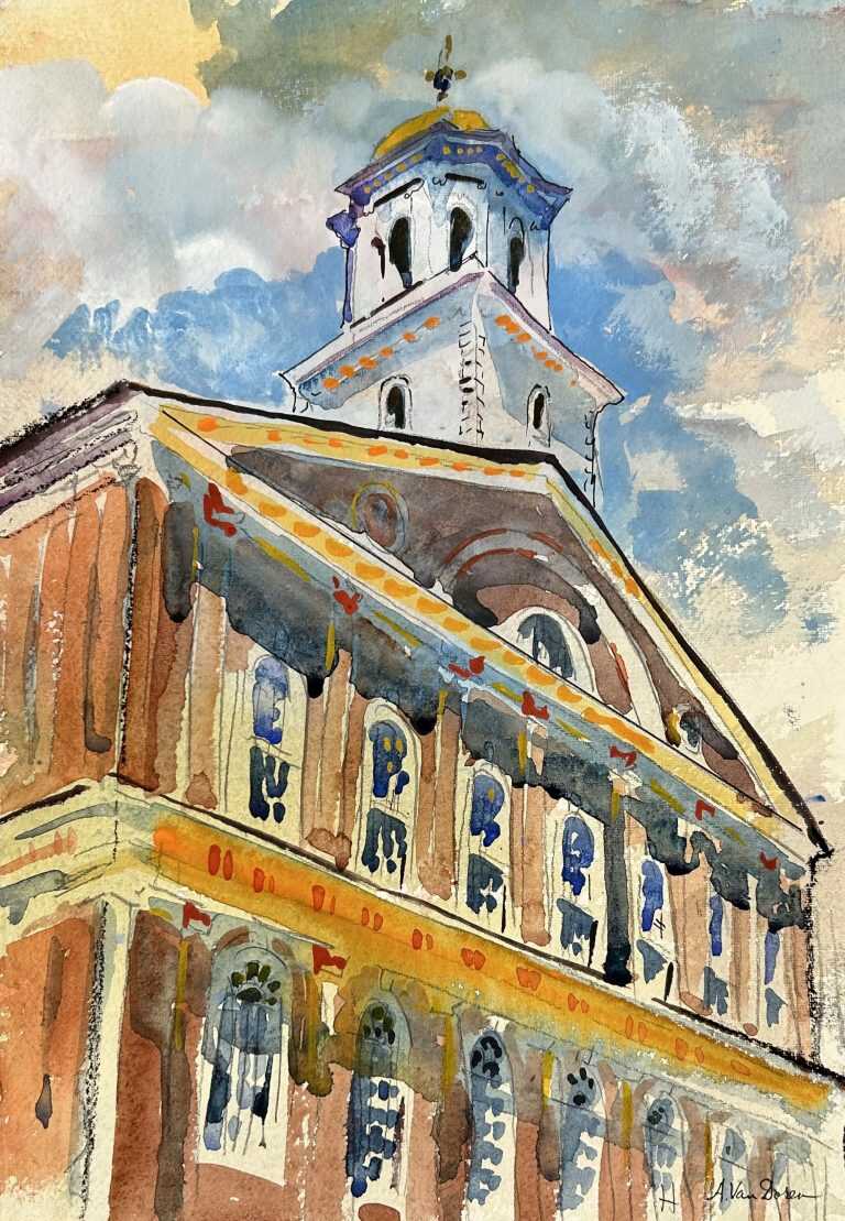 Watercolor by Adam Van Doren: Faneuil Hall, available at Childs Gallery, Boston