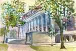 Watercolor by Adam Van Doren: Harvard Library, available at Childs Gallery, Boston
