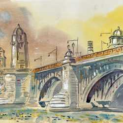 Watercolor by Adam Van Doren: Longfellow Bridge, available at Childs Gallery, Boston