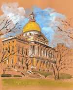 Watercolor by Adam Van Doren: Massachusetts State House, Boston, available at Childs Gallery, Boston