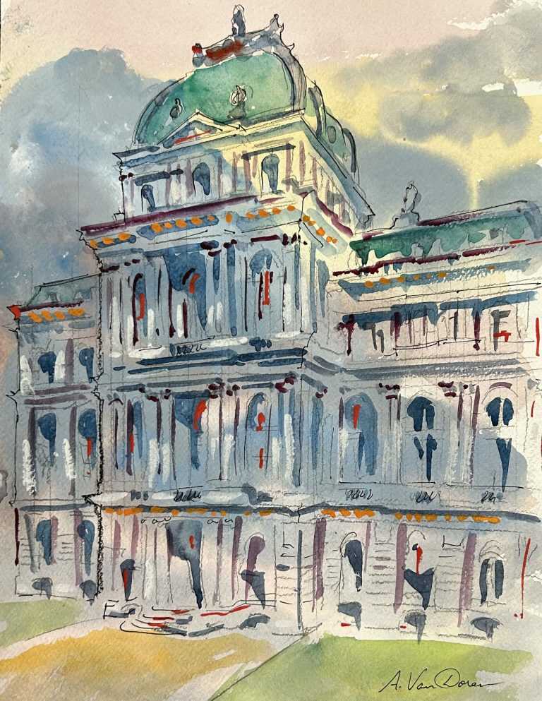 Watercolor by Adam Van Doren: Old City Hall, Boston, available at Childs Gallery, Boston