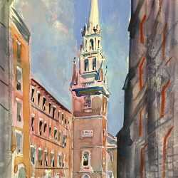 Watercolor by Adam Van Doren: Old North Church, Boston, available at Childs Gallery, Boston