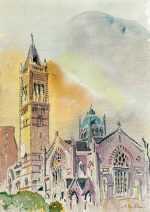 Watercolor by Adam Van Doren: Old South Church, Boston, available at Childs Gallery, Boston