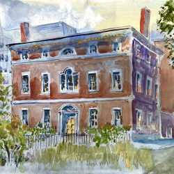 Watercolor by Adam Van Doren: Otis House, available at Childs Gallery, Boston