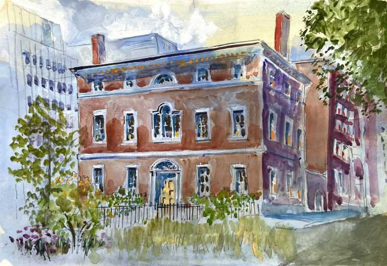 Watercolor by Adam Van Doren: Otis House, available at Childs Gallery, Boston