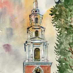 Watercolor by Adam Van Doren: Park Street Church, Boston, available at Childs Gallery, Boston