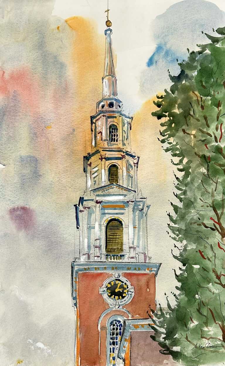 Watercolor by Adam Van Doren: Park Street Church, Boston, available at Childs Gallery, Boston