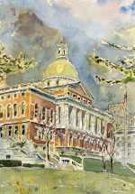 Watercolor by Adam Van Doren: State House, Boston, available at Childs Gallery, Boston