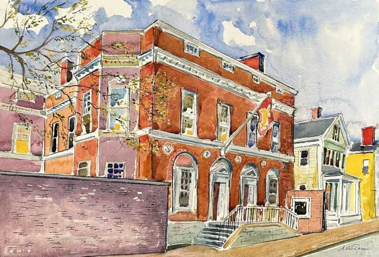 Watercolor by Adam Van Doren: The Spee Club, Harvard, available at Childs Gallery, Boston