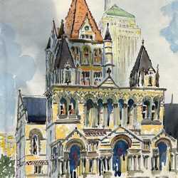 Watercolor by Adam Van Doren: Trinity Church, Boston, available at Childs Gallery, Boston