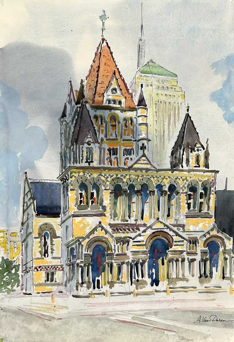 Watercolor by Adam Van Doren: Trinity Church, Boston, available at Childs Gallery, Boston