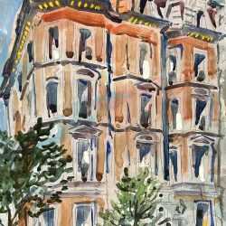 Watercolor by Adam Van Doren: Victorian Houses, Boston, available at Childs Gallery, Boston