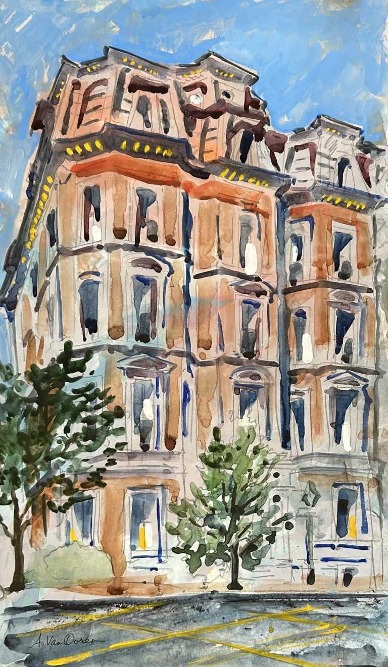 Watercolor by Adam Van Doren: Victorian Houses, Boston, available at Childs Gallery, Boston