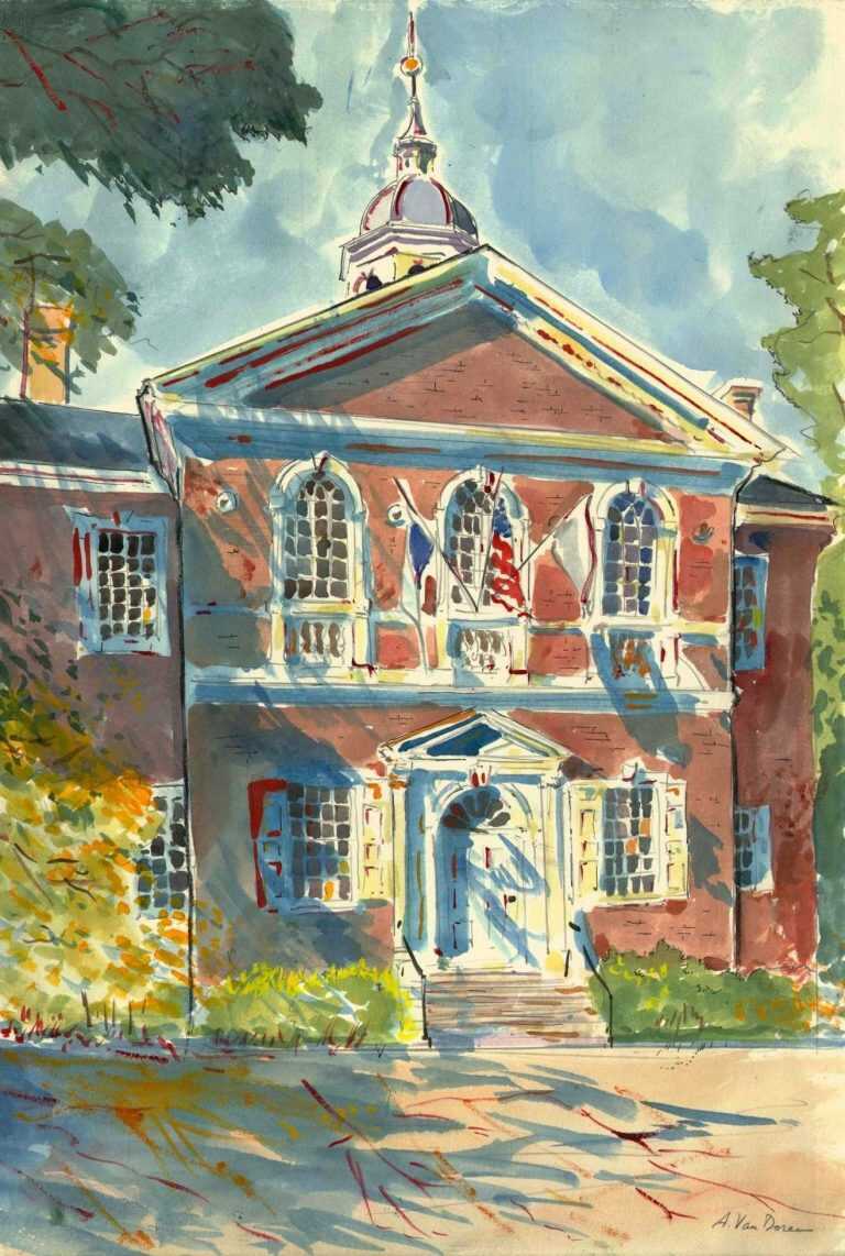 Watercolor By Adam Van Doren: Carpenters' Hall (philadelphia, Pa) At Childs Gallery