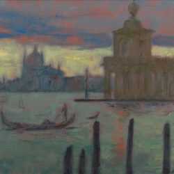 Painting By Adam Van Doren: Dogana Di Mare With Gondola At Childs Gallery