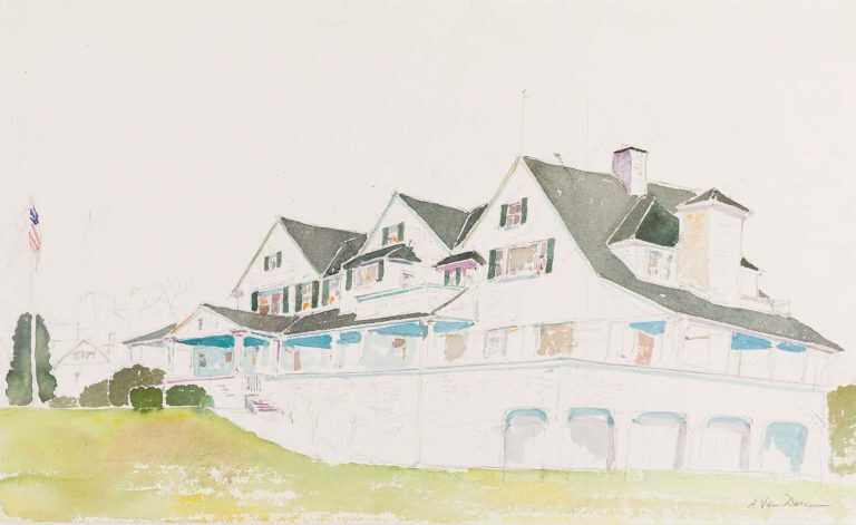 Watercolor By Adam Van Doren: Hyannisport From Shore (john F. Kennedy) At Childs Gallery