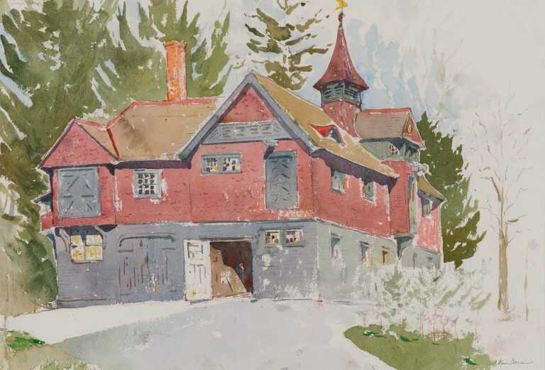 Watercolor By Adam Van Doren: Hyde Park Carriage House (franklin D. Roosevelt) At Childs Gallery