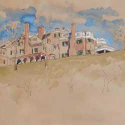 Watercolor By Adam Van Doren: Hyde Park From Below (franklin D. Roosevelt) At Childs Gallery