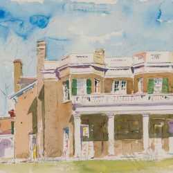 Watercolor By Adam Van Doren: Hyde Park From Porch (franklin D. Roosevelt) At Childs Gallery