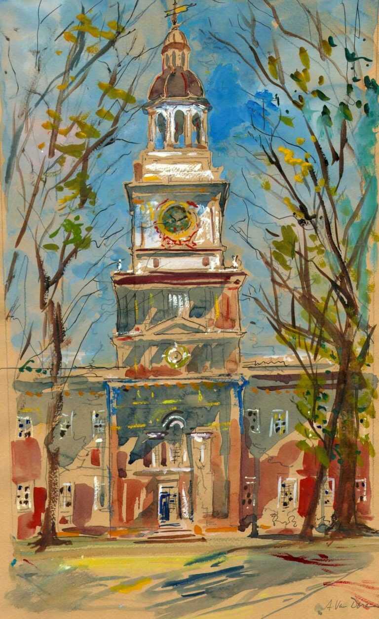 Watercolor By Adam Van Doren: Independence Hall (philadelphia, Pa) At Childs Gallery