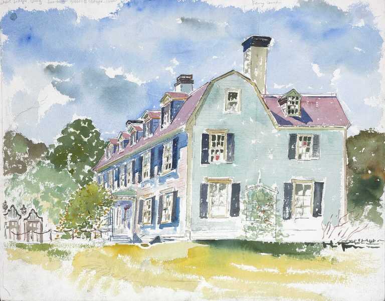Watercolor By Adam Van Doren: John Adams House From The Road At Childs Gallery