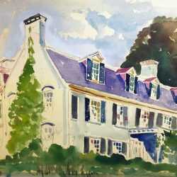 Watercolor By Adam Van Doren: John Adams House In Quincy At Childs Gallery