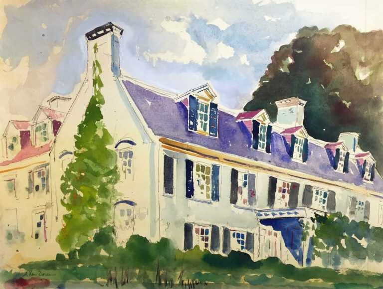 Watercolor By Adam Van Doren: John Adams House In Quincy At Childs Gallery