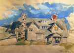 Watercolor By Adam Van Doren: Kennebunkport Front Entry (george H. W. Bush) At Childs Gallery