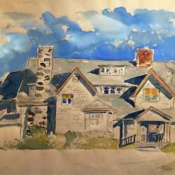 Watercolor By Adam Van Doren: Kennebunkport Front Entry (george H. W. Bush) At Childs Gallery
