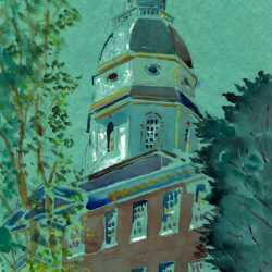 Watercolor By Adam Van Doren: Maryland State House At Childs Gallery