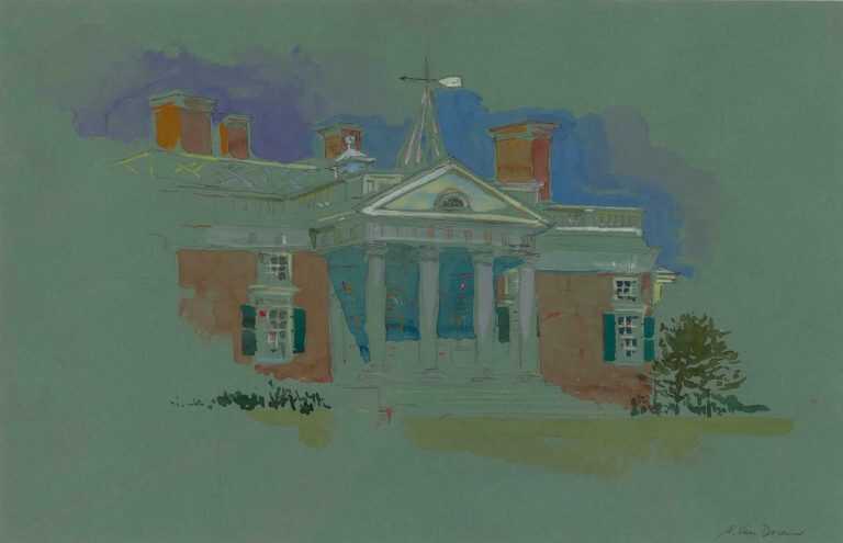 Watercolor By Adam Van Doren: Monticello Porch View (thomas Jefferson) At Childs Gallery