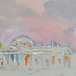 Watercolor By Adam Van Doren: Monticello With Portico (thomas Jefferson) At Childs Gallery