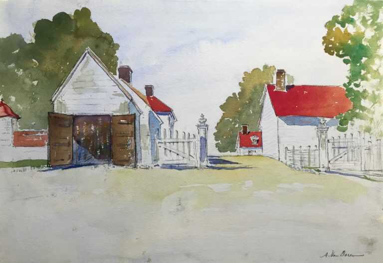 Watercolor By Adam Van Doren: Mount Vernon Barns (george Washington) At Childs Gallery
