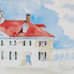 Watercolor By Adam Van Doren: Mount Vernon From Front (george Washington) At Childs Gallery
