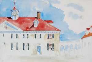 Watercolor By Adam Van Doren: Mount Vernon From Front (george Washington) At Childs Gallery
