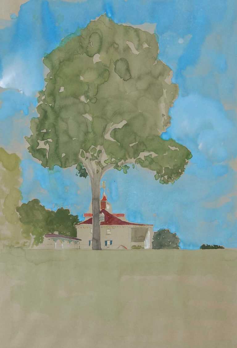 Watercolor By Adam Van Doren: Mount Vernon From Lawn (george Washington) At Childs Gallery