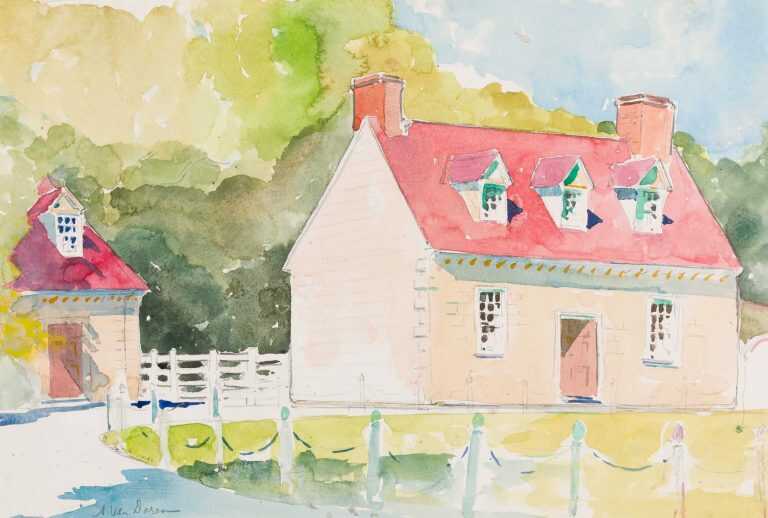 Watercolor By Adam Van Doren: Mount Vernon Outbuilding (george Washington) At Childs Gallery