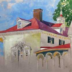 Watercolor By Adam Van Doren: Mount Vernon Palladian Window (george Washington) At Childs Gallery
