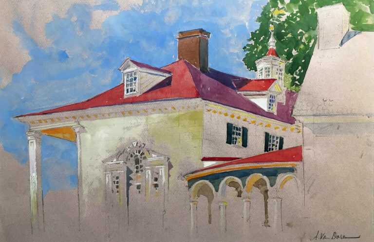 Watercolor By Adam Van Doren: Mount Vernon Palladian Window (george Washington) At Childs Gallery