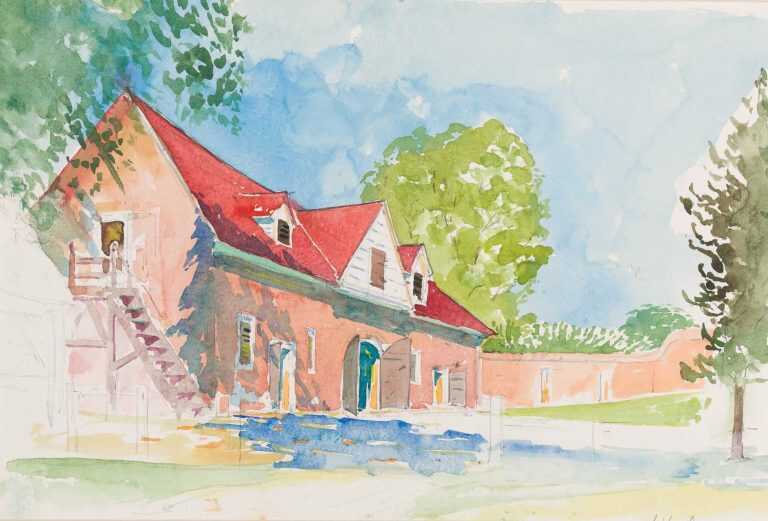 Watercolor By Adam Van Doren: Mount Vernon Structure (george Washington) At Childs Gallery
