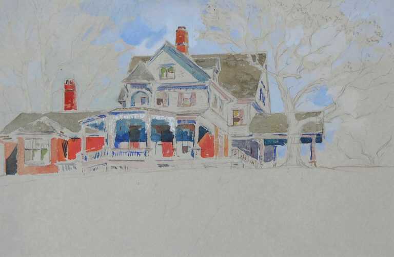 Watercolor By Adam Van Doren: Sagamore Hill From Lawn (theodore Roosevelt) At Childs Gallery